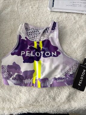 Peloton WITH Lavender Camouflage Sports Bra with Neon Yellow Stripe